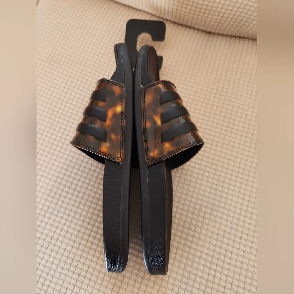 Adidas Black Slides with Tortoiseshell Straps - Picture 2 of 4